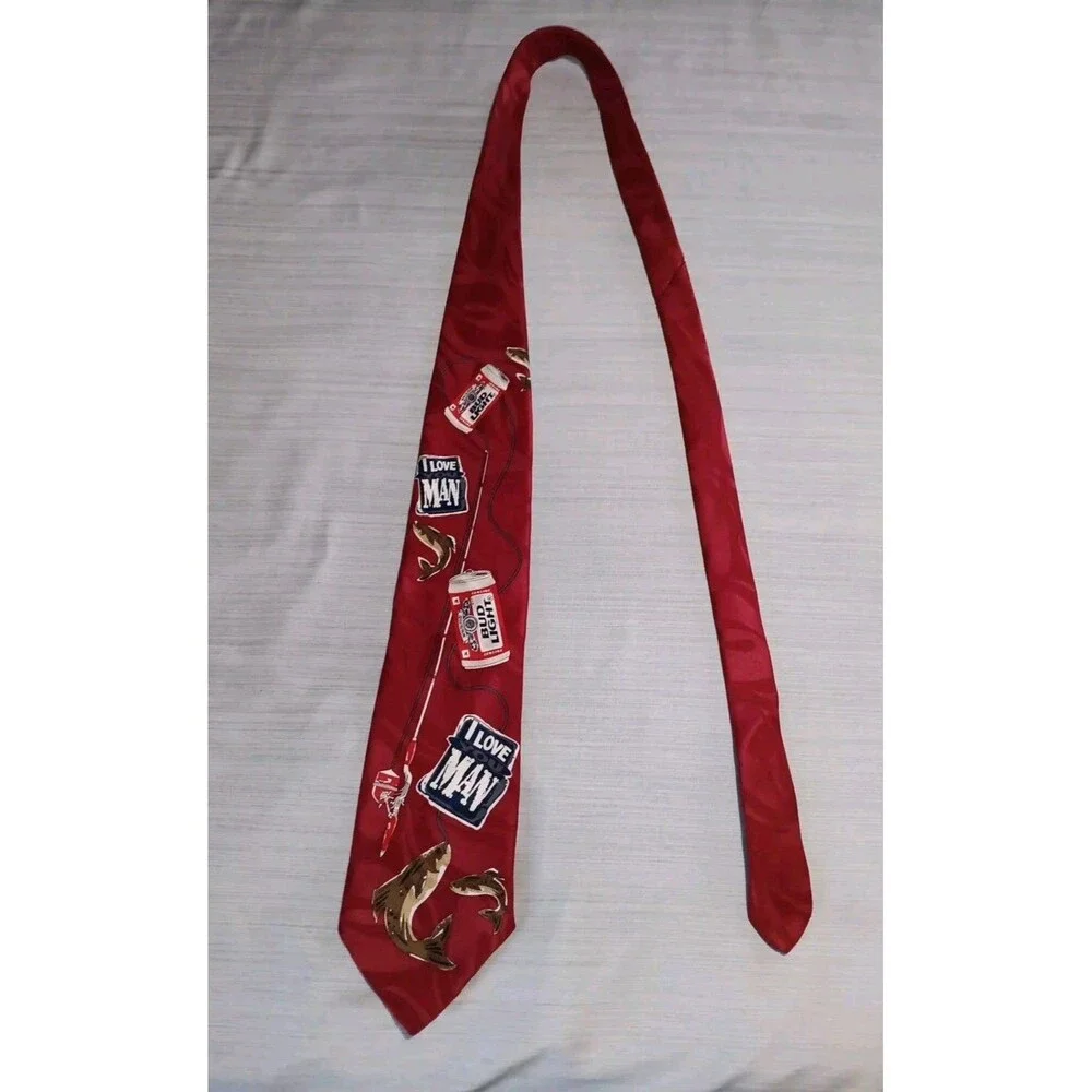 Vintage Red Bud Light Tie Budweiser I Love You Man Fishing Beer 58x4